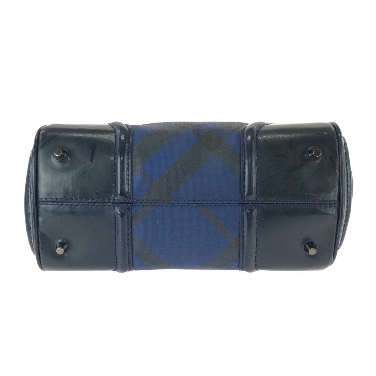 25941
BURBERRY バーバリー チェック柄 2way ブルー ガンメタ金具 PVC / エナメル 37322646/61B ショルダーバッグ ミニボストンバッグ レディース ABP35