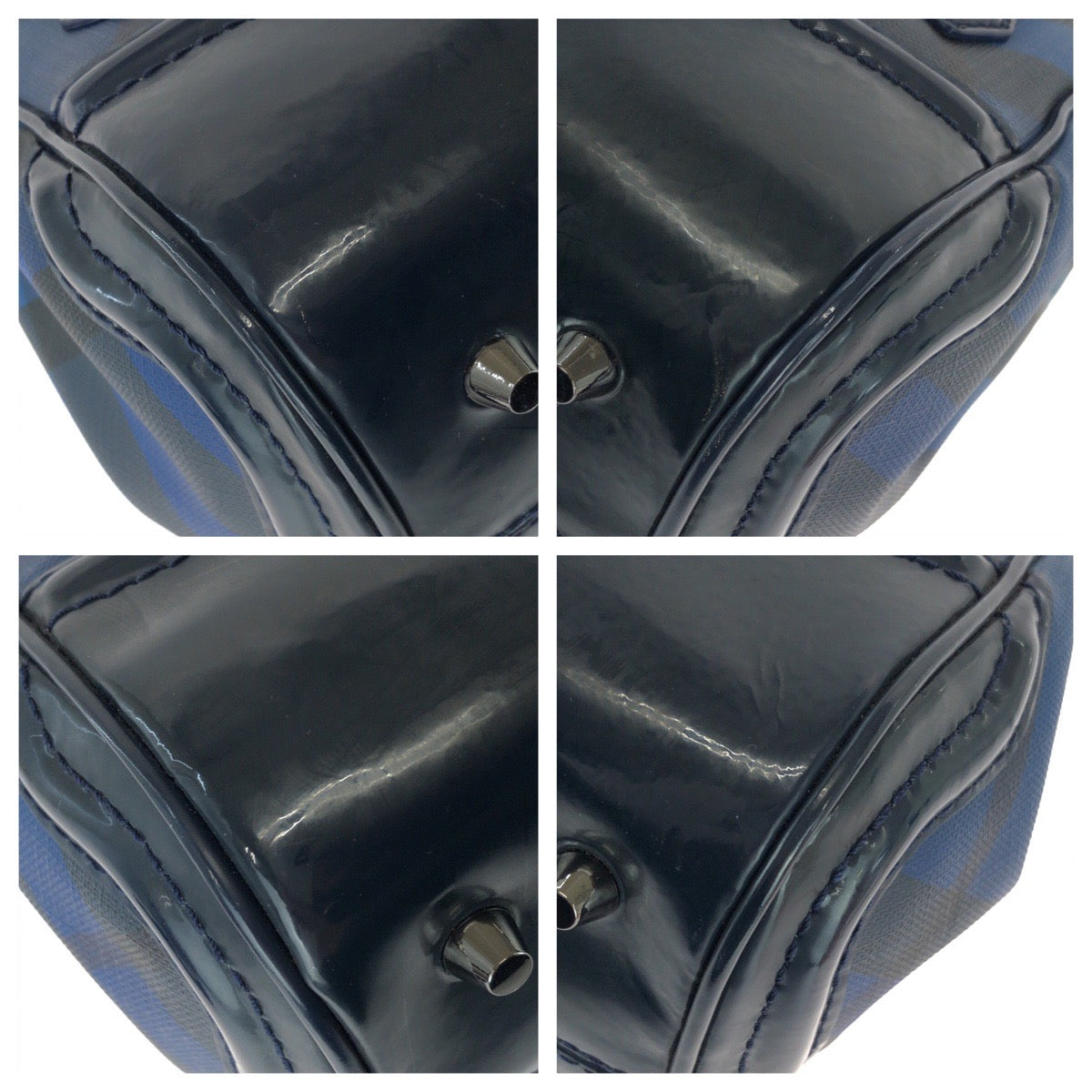 25941
BURBERRY バーバリー チェック柄 2way ブルー ガンメタ金具 PVC / エナメル 37322646/61B ショルダーバッグ ミニボストンバッグ レディース ABP35