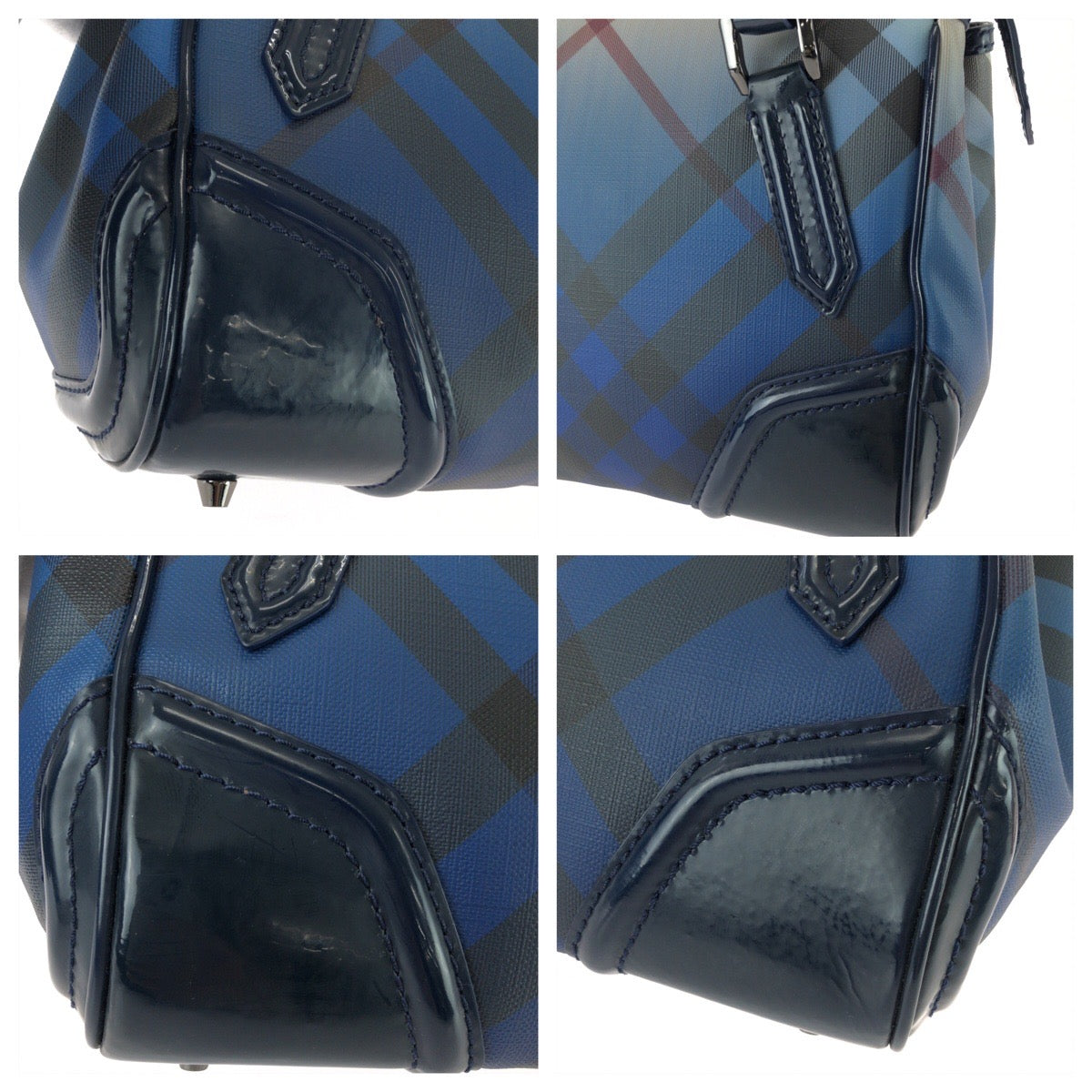 25941
BURBERRY バーバリー チェック柄 2way ブルー ガンメタ金具 PVC / エナメル 37322646/61B ショルダーバッグ ミニボストンバッグ レディース ABP35