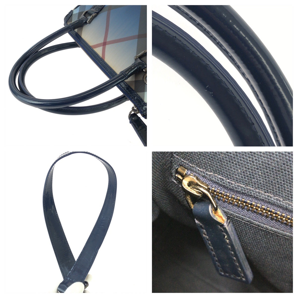 25941
BURBERRY バーバリー チェック柄 2way ブルー ガンメタ金具 PVC / エナメル 37322646/61B ショルダーバッグ ミニボストンバッグ レディース ABP35