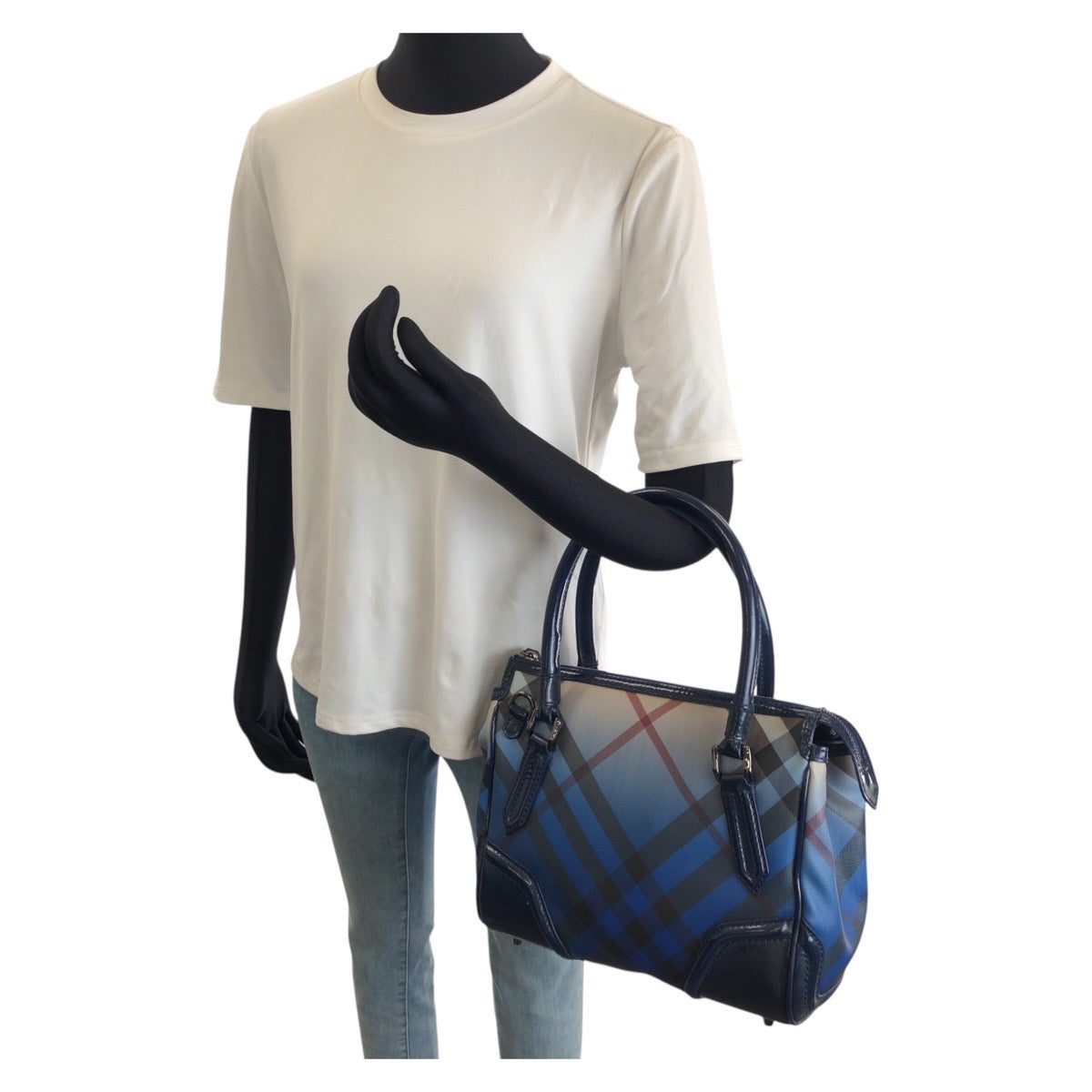 25941
BURBERRY バーバリー チェック柄 2way ブルー ガンメタ金具 PVC / エナメル 37322646/61B ショルダーバッグ ミニボストンバッグ レディース ABP35