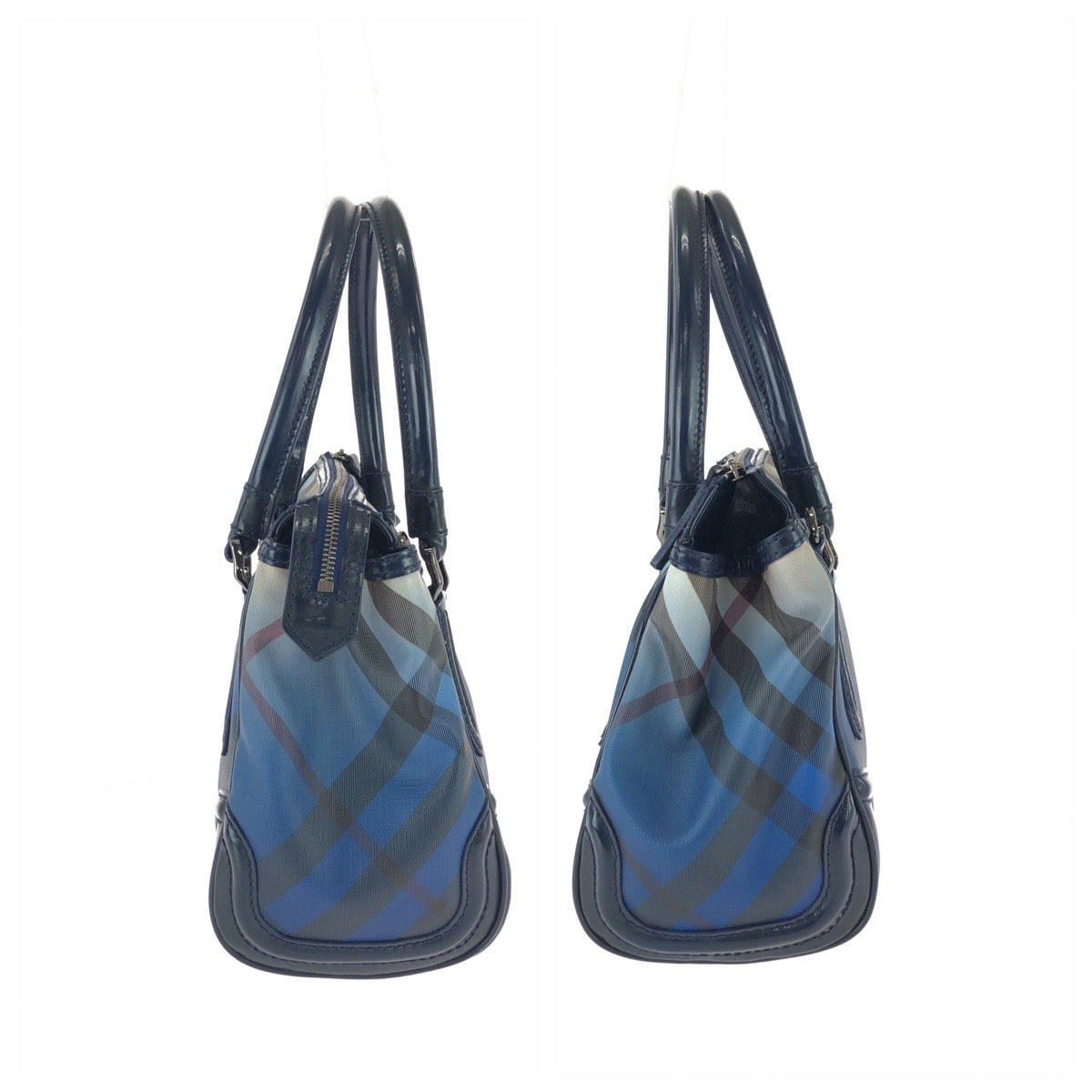 25941
BURBERRY バーバリー チェック柄 2way ブルー ガンメタ金具 PVC / エナメル 37322646/61B ショルダーバッグ ミニボストンバッグ レディース ABP35