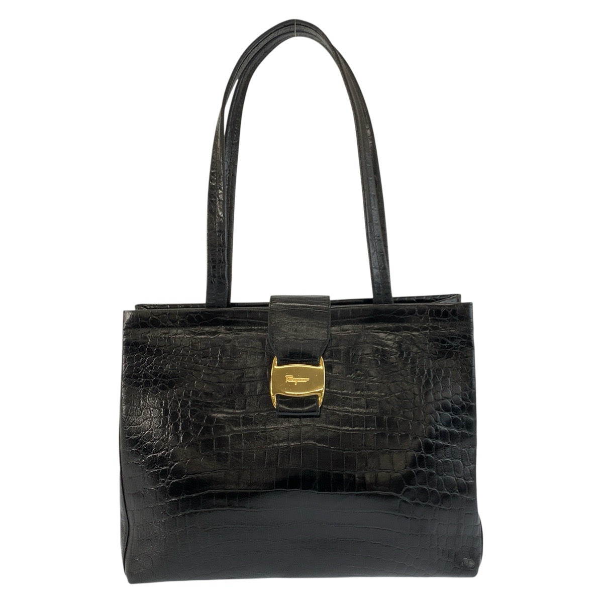 25944
Salvatore Ferragamo サルヴァトーレフェラガモ ヴァラ 型押し ブラック 黒 ゴールド金具 レザー BA-21 8254 トートバッグ ショルダーバッグ レディース ABP28