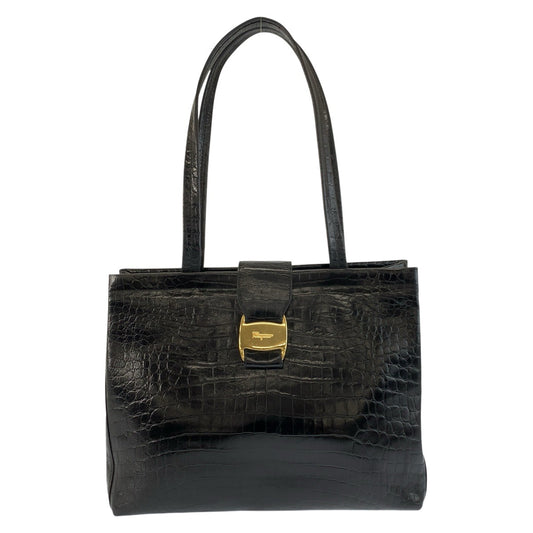 25944
Salvatore Ferragamo サルヴァトーレフェラガモ ヴァラ 型押し ブラック 黒 ゴールド金具 レザー BA-21 8254 トートバッグ ショルダーバッグ レディース ABP28