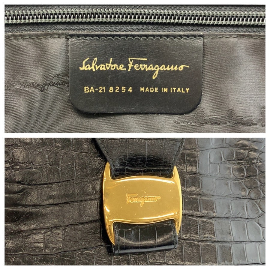 25944
Salvatore Ferragamo サルヴァトーレフェラガモ ヴァラ 型押し ブラック 黒 ゴールド金具 レザー BA-21 8254 トートバッグ ショルダーバッグ レディース ABP28