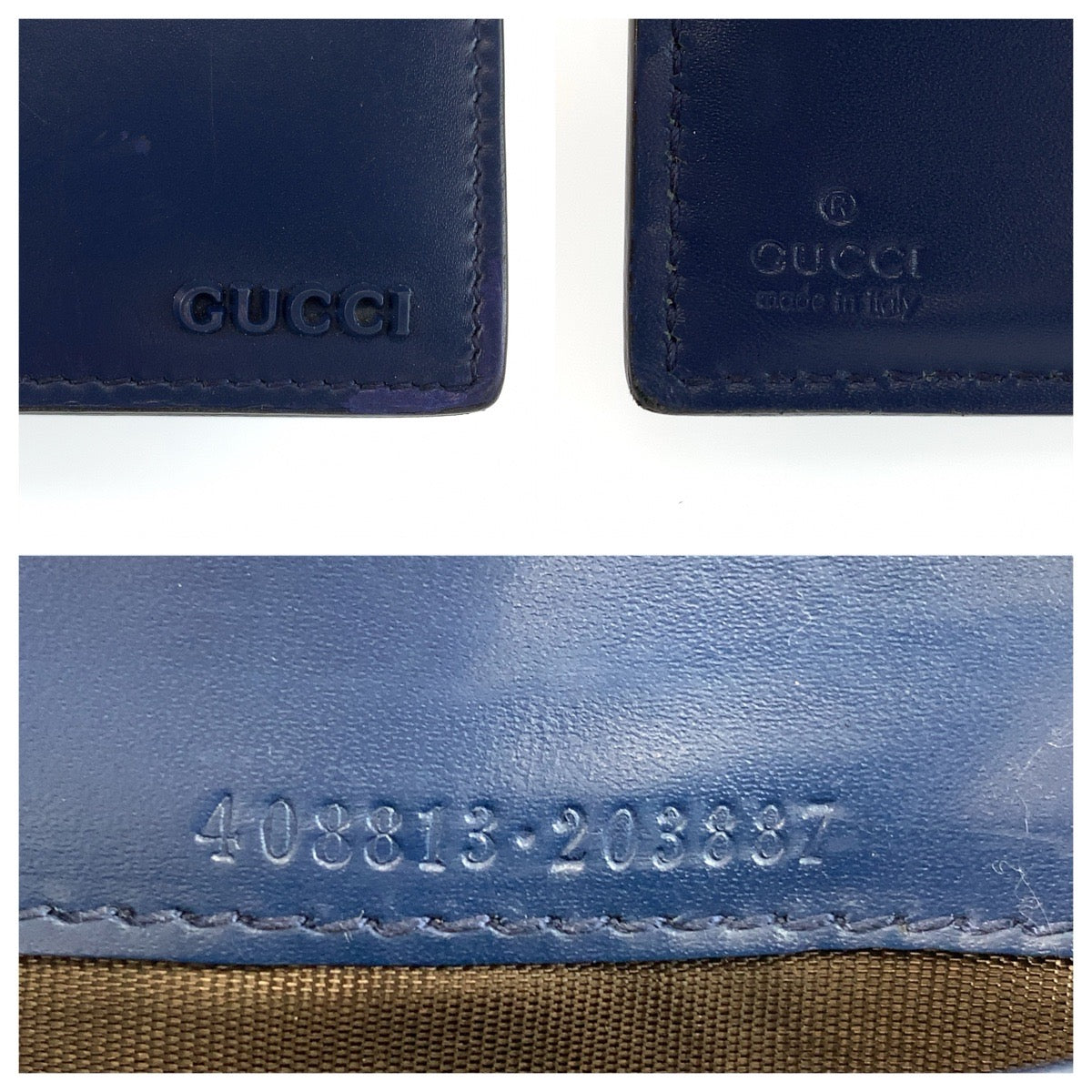 25946
GUCCI グッチ ブルー ネイビー シルバー金具 レザー 408813 長財布 ロングウォレット メンズ AB21