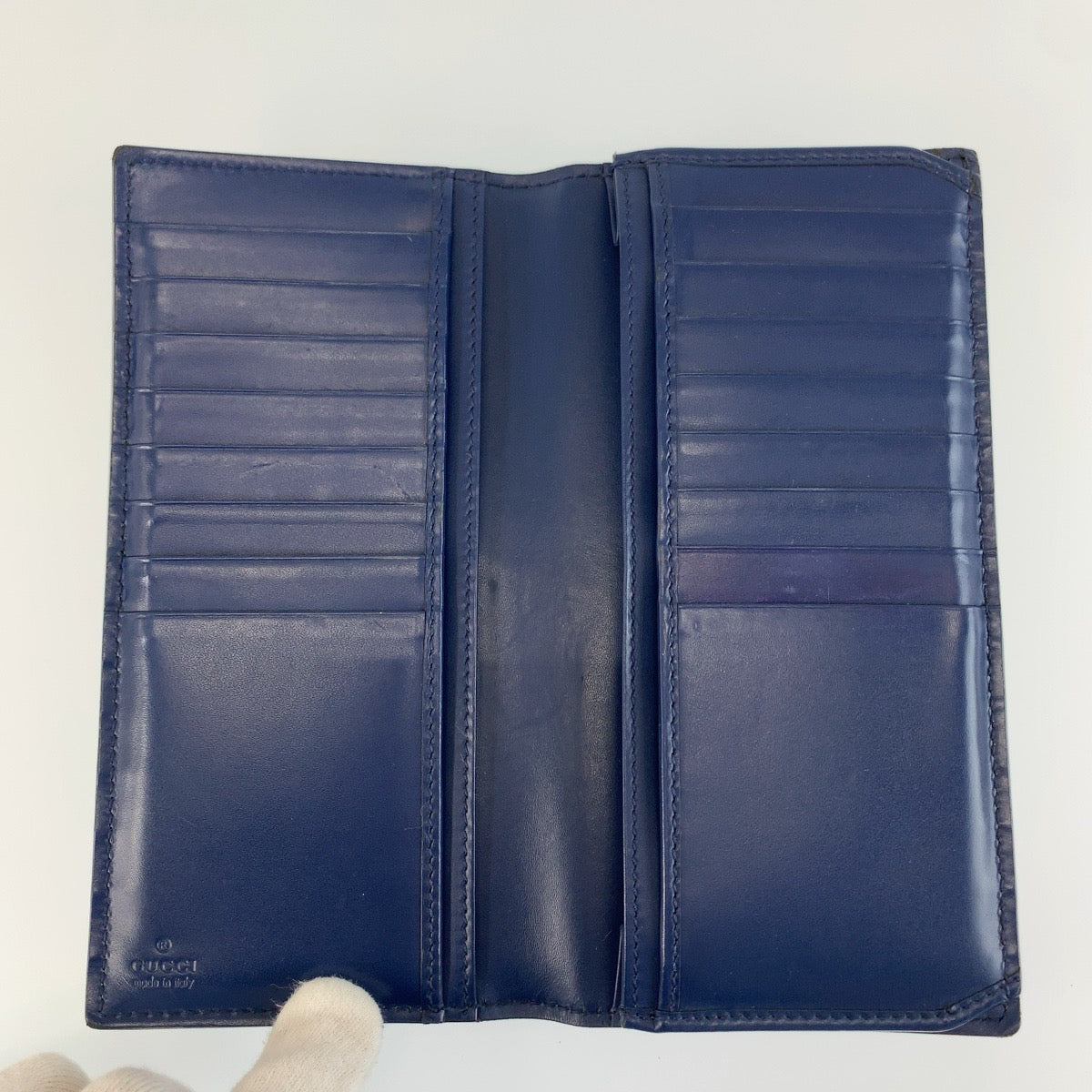 25946
GUCCI グッチ ブルー ネイビー シルバー金具 レザー 408813 長財布 ロングウォレット メンズ AB21