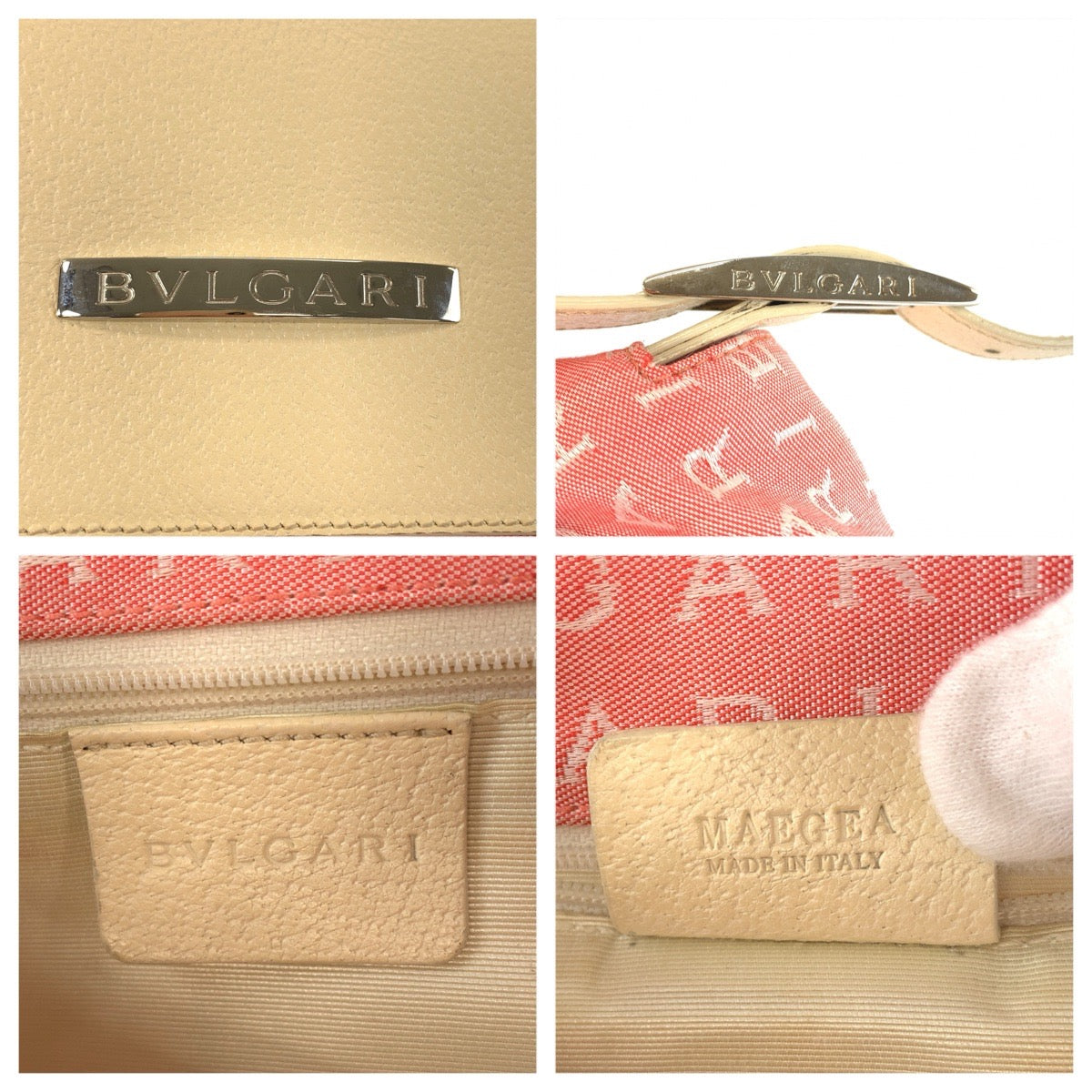 25947
BVLGARI ブルガリ ロゴマニア ピンク クリーム シルバー金具 キャンバス / レザー ショルダーバッグ ハンドバッグ レディース ABP28