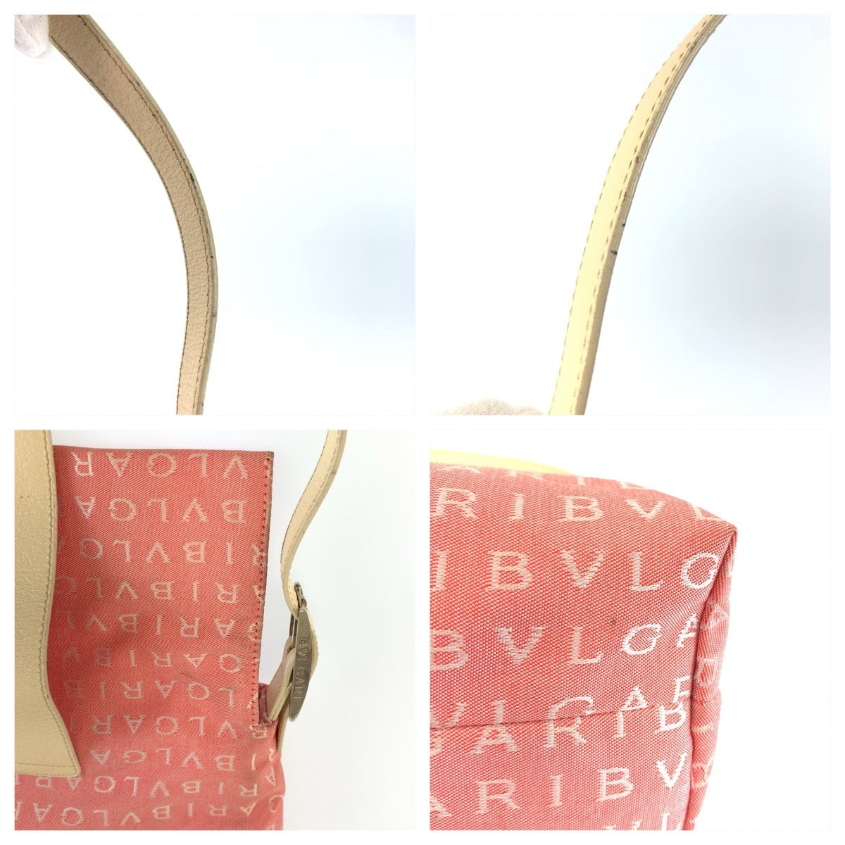 25947
BVLGARI ブルガリ ロゴマニア ピンク クリーム シルバー金具 キャンバス / レザー ショルダーバッグ ハンドバッグ レディース ABP28