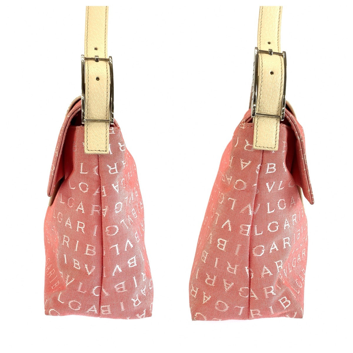 25947
BVLGARI ブルガリ ロゴマニア ピンク クリーム シルバー金具 キャンバス / レザー ショルダーバッグ ハンドバッグ レディース ABP28