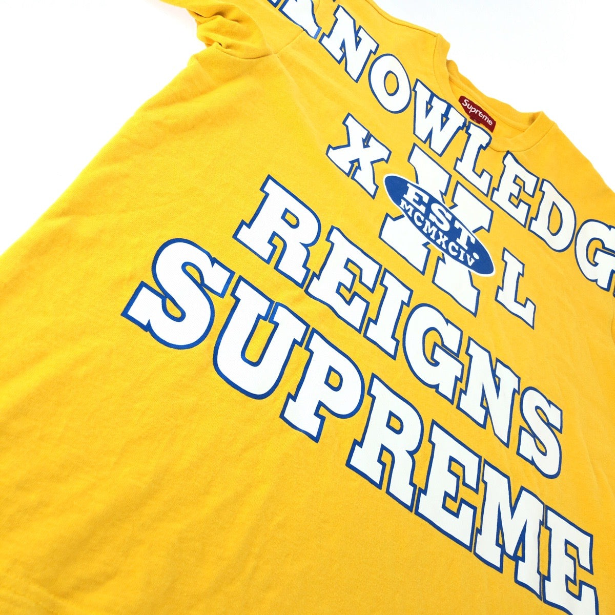 25957
Supreme シュプリーム Overprint Knowledge S/S Top サイズXL イエロー ホワイト ブルー コットン SUP-SS24-123 半袖Ｔシャツ カットソー メンズ ABP120