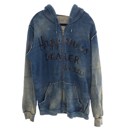 25968
DIESEL ディーゼル TRIUMPHANT HAPPINESS DEALER サイズM ブルー デニム コットン / スパンコール パーカー ジップアップパーカー メンズ ABP150