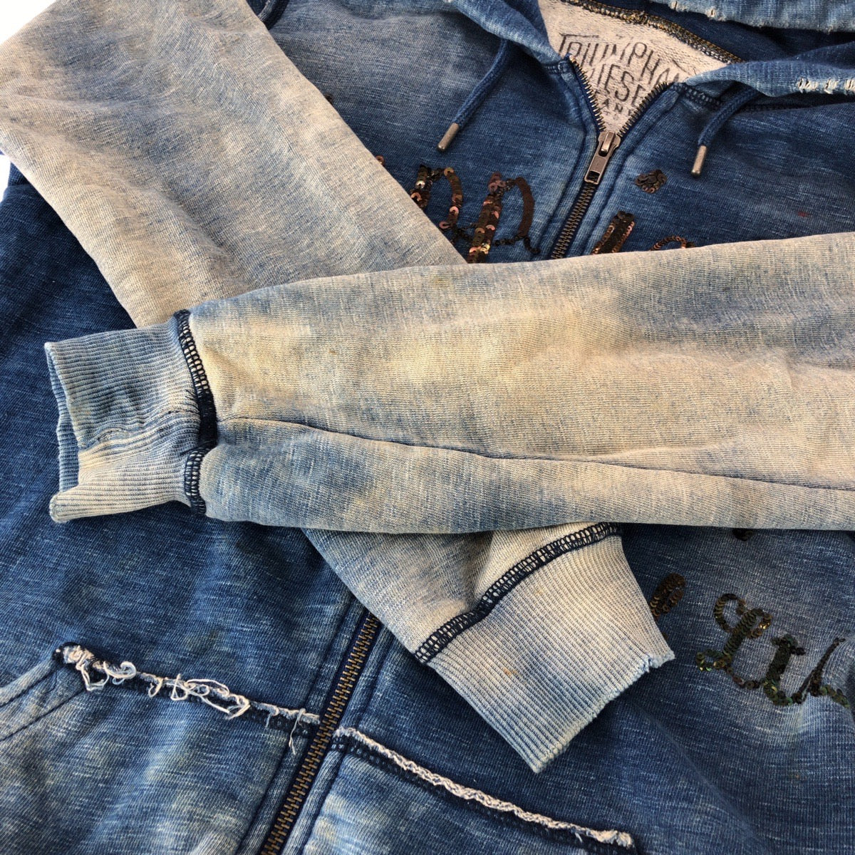 25968
DIESEL ディーゼル TRIUMPHANT HAPPINESS DEALER サイズM ブルー デニム コットン / スパンコール パーカー ジップアップパーカー メンズ ABP150