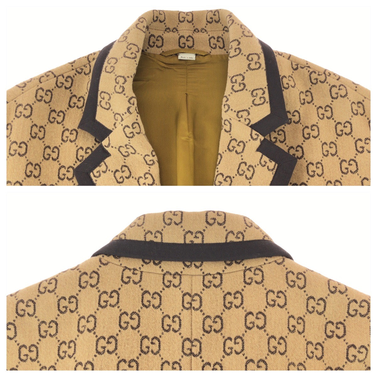 25969
GUCCI グッチ GGジャカード メルトン サイズ48 ベージュ ブラウン ウール 598710 コート チェスターコート メンズ A4500