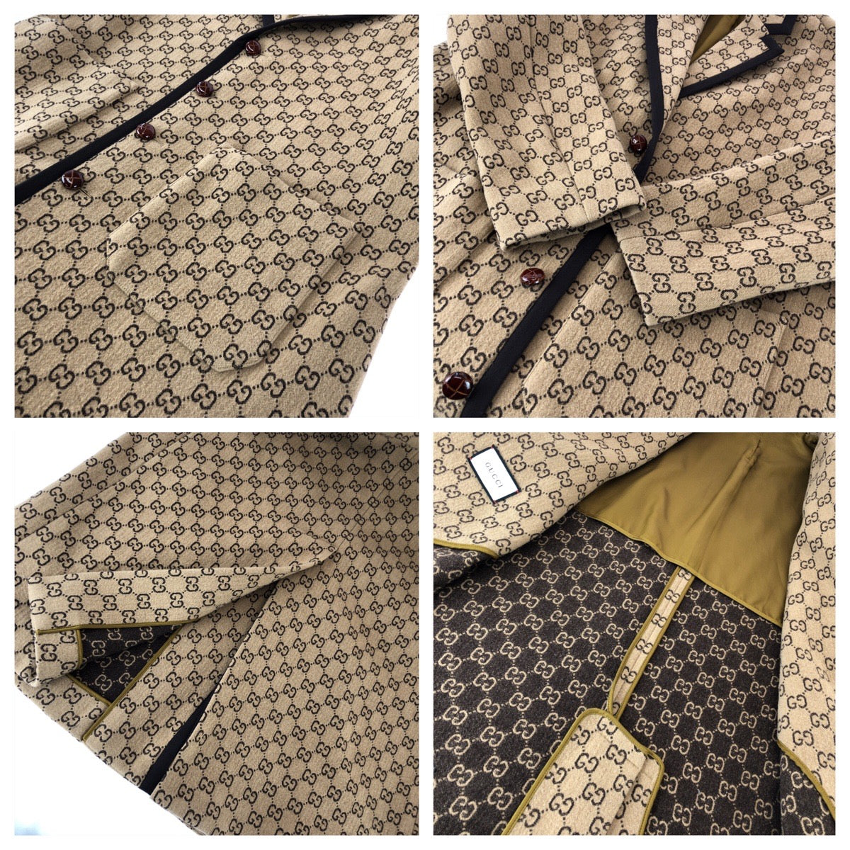 25969
GUCCI グッチ GGジャカード メルトン サイズ48 ベージュ ブラウン ウール 598710 コート チェスターコート メンズ A4500