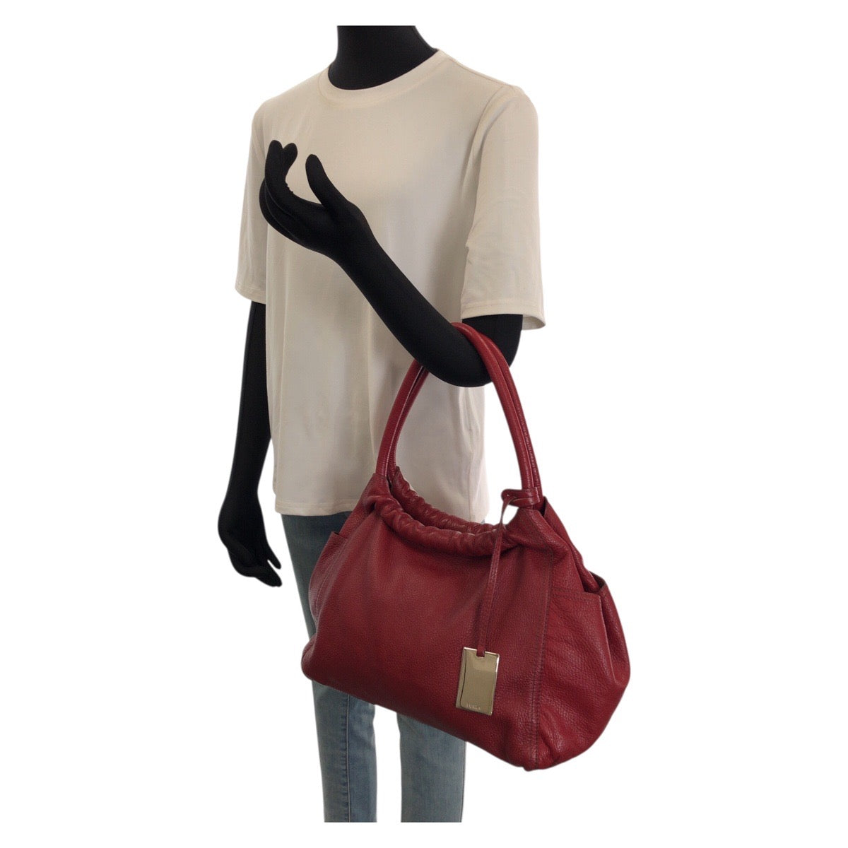 25970
Furla フルラ レッド シルバー金具 レザー トートバッグ ショルダーバッグ レディース AB3