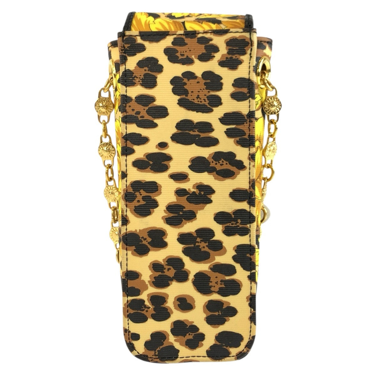 25975
VERSACE ヴェルサーチ レオパード柄 イエロー ブラック ゴールド金具 PVC チェーンショルダーバッグ ポシェット レディース AB35