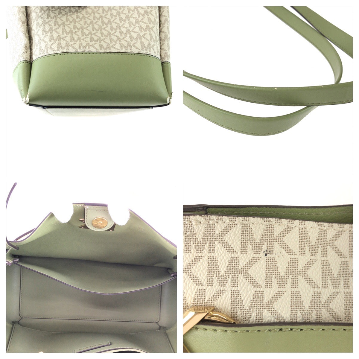 25982
Michael Kors マイケルコース ホワイト グリーン ゴールド金具 PVC トートバッグ ショルダーバッグ レディース AB3