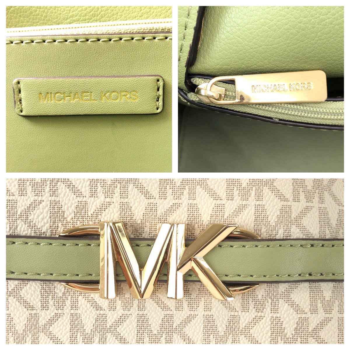 25982
Michael Kors マイケルコース ホワイト グリーン ゴールド金具 PVC トートバッグ ショルダーバッグ レディース AB3