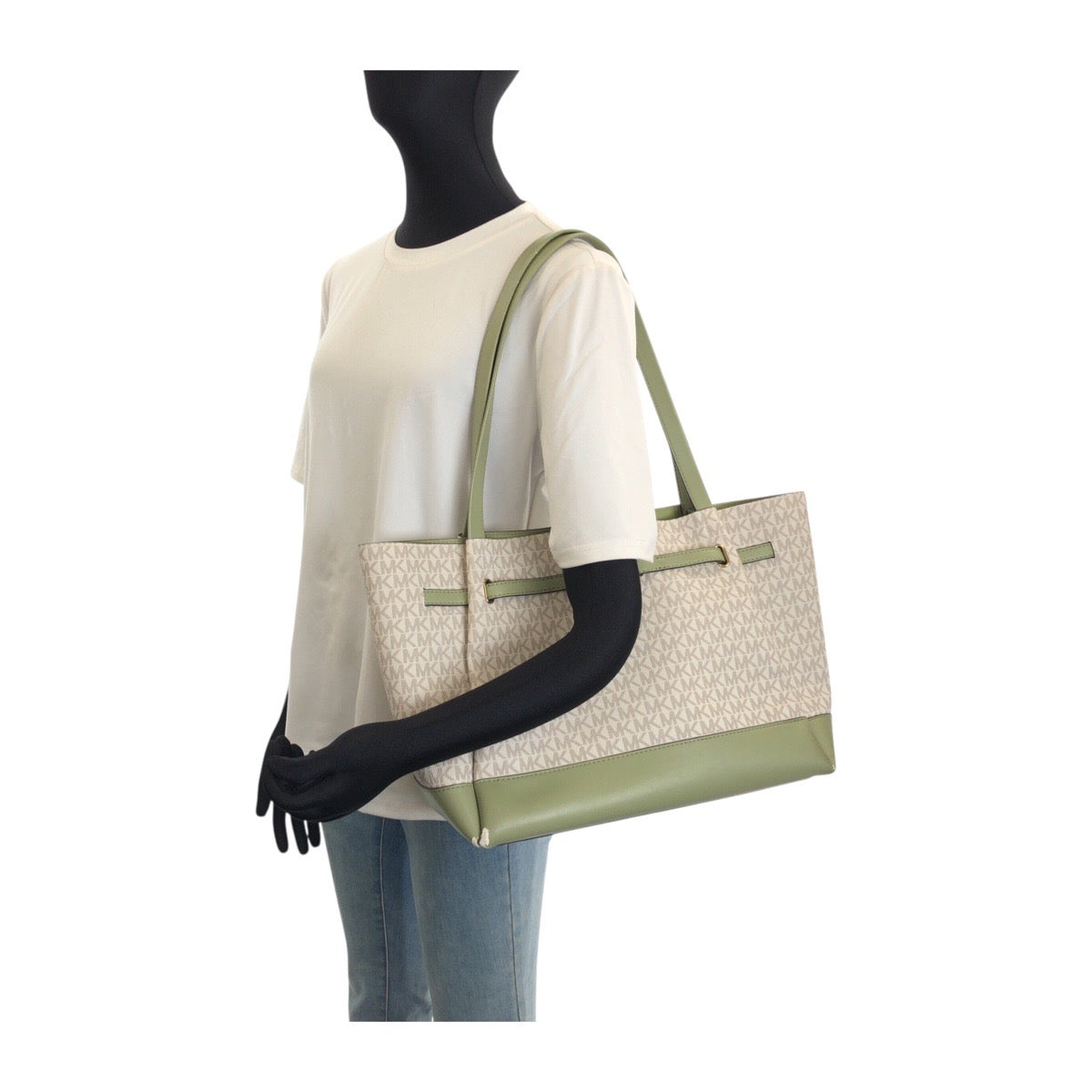 25982
Michael Kors マイケルコース ホワイト グリーン ゴールド金具 PVC トートバッグ ショルダーバッグ レディース AB3