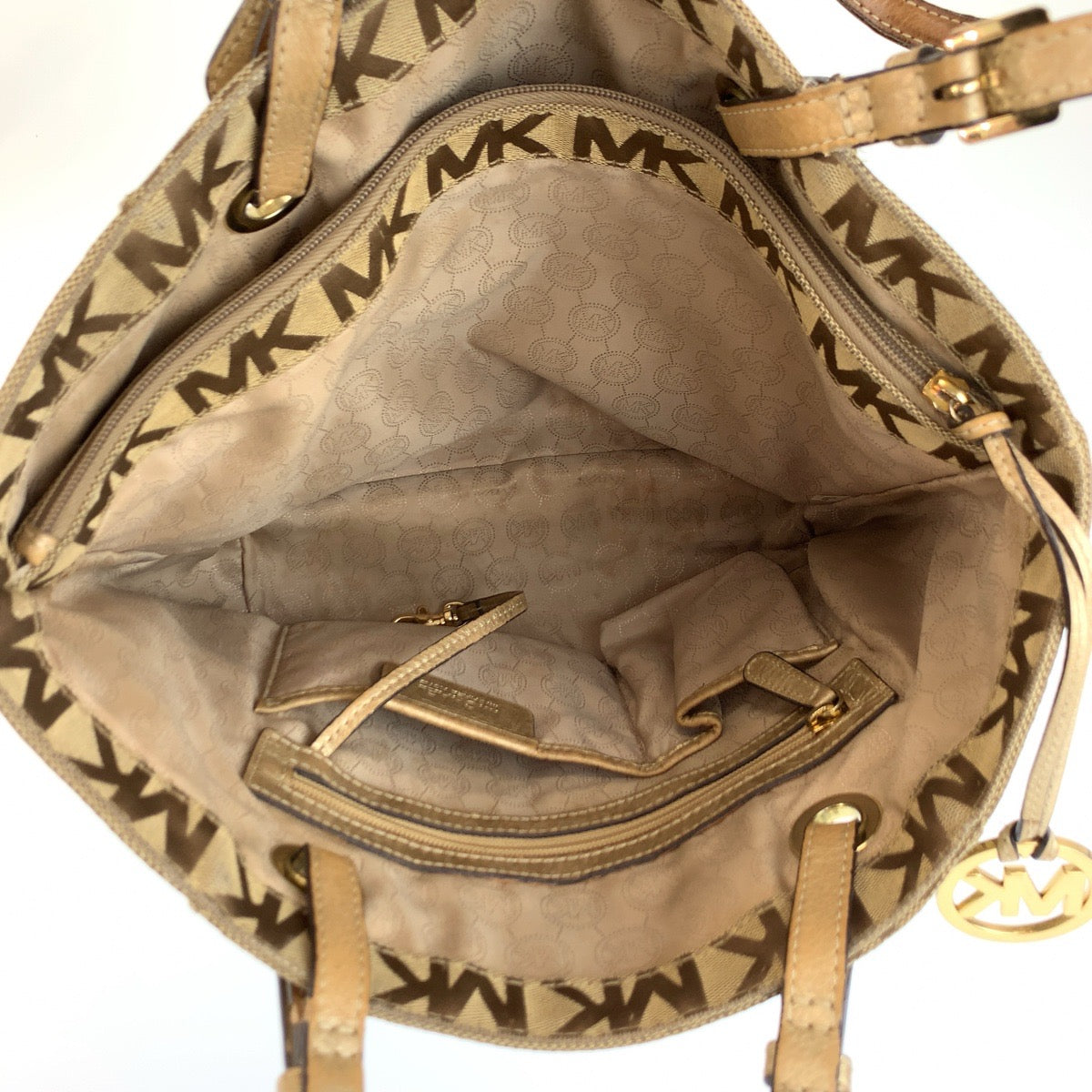 25983
Michael Kors マイケルコース MKロゴ ベージュ ブラウン ゴールド金具 キャンバス 30S11TTT4J トートバッグ ショルダーバッグ レディース AB3