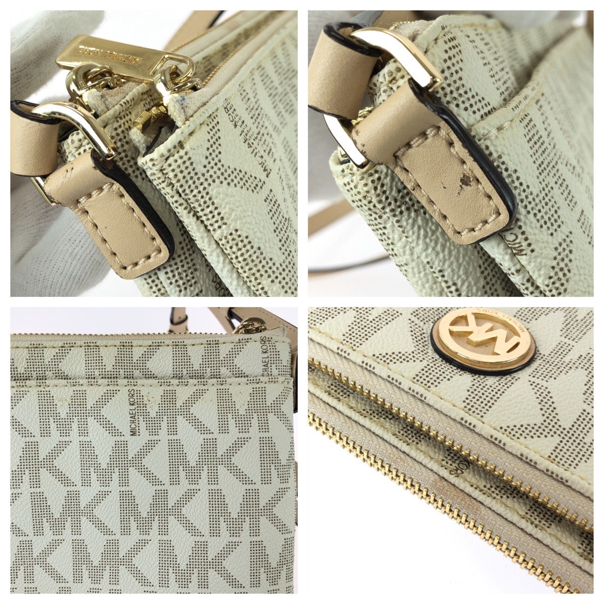 25985
Michael Kors マイケルコース JET SET ITEM MKロゴ ホワイト ゴールド金具 PVC 35T6GFTC7B ショルダーバッグ レディース ABP9
