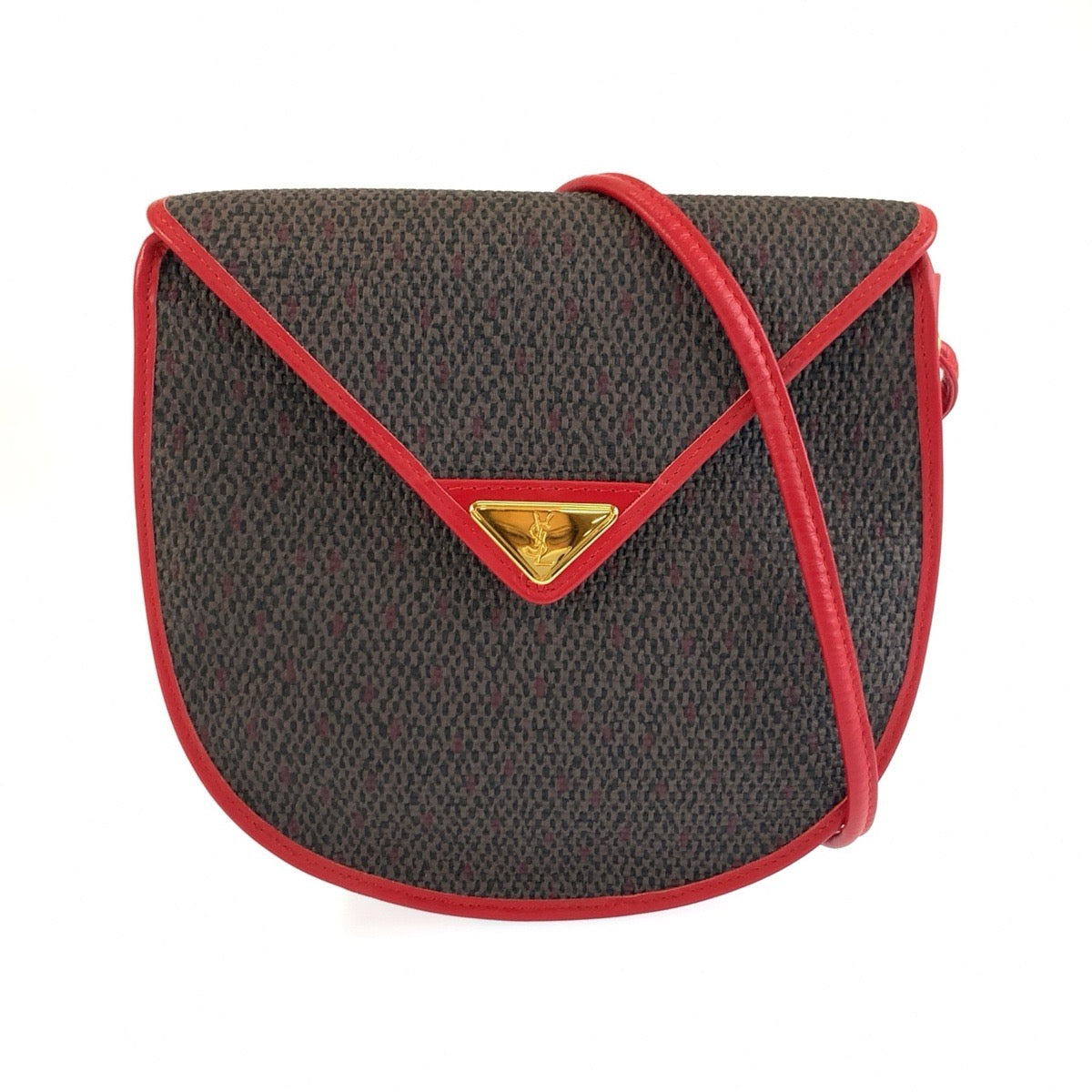 25993
YVES SAINT LAURENT イヴ サンローラン ヴィンテージ YSL レッド グレー ゴールド金具 PVC / レザー ショルダーバッグ ポシェット レディース A35