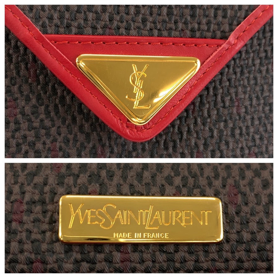 25993
YVES SAINT LAURENT イヴ サンローラン ヴィンテージ YSL レッド グレー ゴールド金具 PVC / レザー ショルダーバッグ ポシェット レディース A35