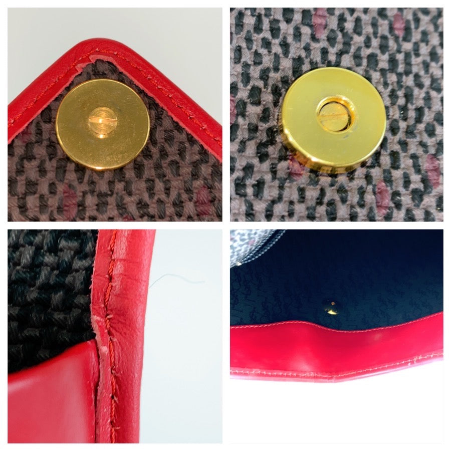 25993
YVES SAINT LAURENT イヴ サンローラン ヴィンテージ YSL レッド グレー ゴールド金具 PVC / レザー ショルダーバッグ ポシェット レディース A35