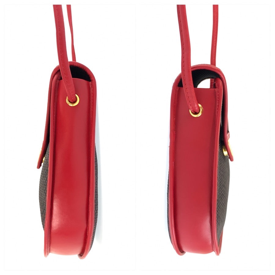 25993
YVES SAINT LAURENT イヴ サンローラン ヴィンテージ YSL レッド グレー ゴールド金具 PVC / レザー ショルダーバッグ ポシェット レディース A35