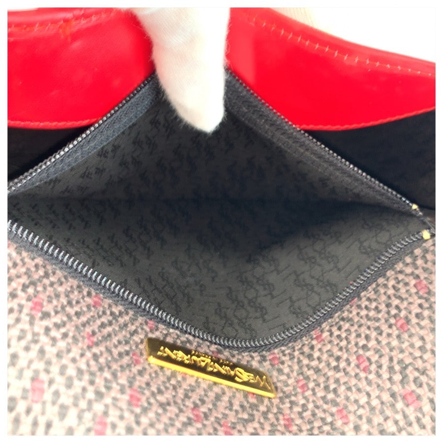 25993
YVES SAINT LAURENT イヴ サンローラン ヴィンテージ YSL レッド グレー ゴールド金具 PVC / レザー ショルダーバッグ ポシェット レディース A35
