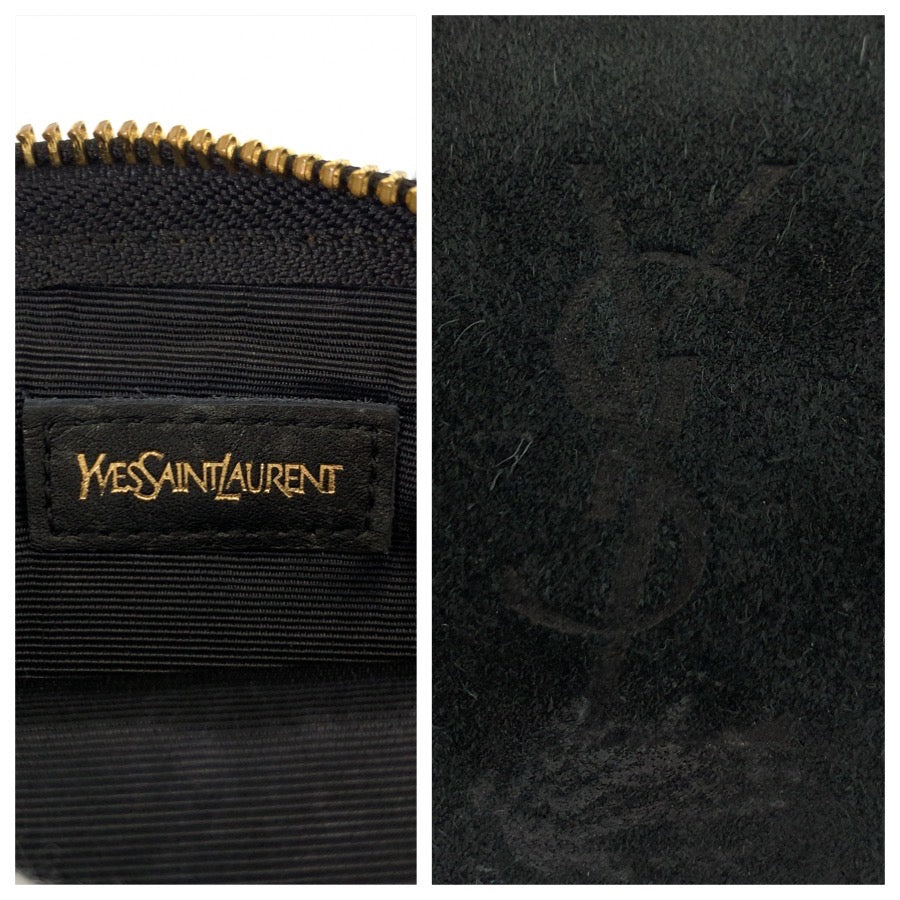 25994
YVES SAINT LAURENT イヴ サンローラン YSL ブラック 黒 ゴールド金具 スウェード ポーチ メイクポーチ 小物入れ レディース AB6