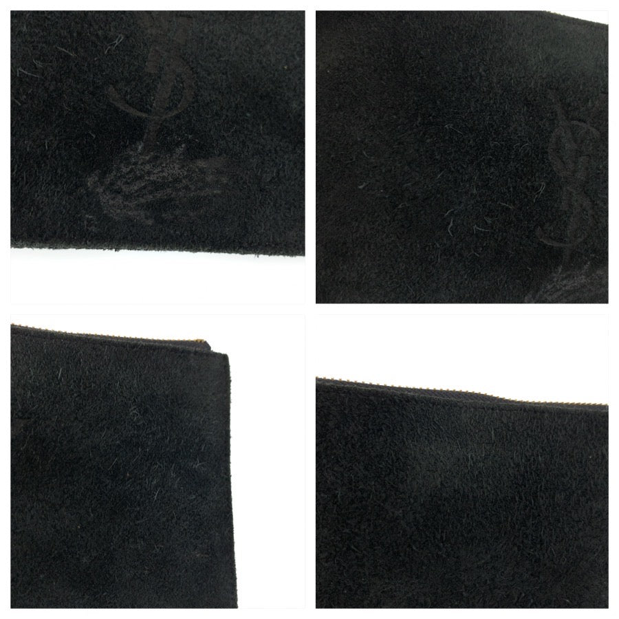 25994
YVES SAINT LAURENT イヴ サンローラン YSL ブラック 黒 ゴールド金具 スウェード ポーチ メイクポーチ 小物入れ レディース AB6