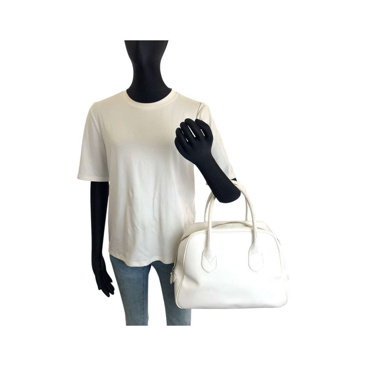 25998
COMME des GARCONS コムデギャルソン 青山バッグ オフホワイト シルバー金具 レザー OQ-K06 トートバッグ ミニボストンバッグ レディース B20