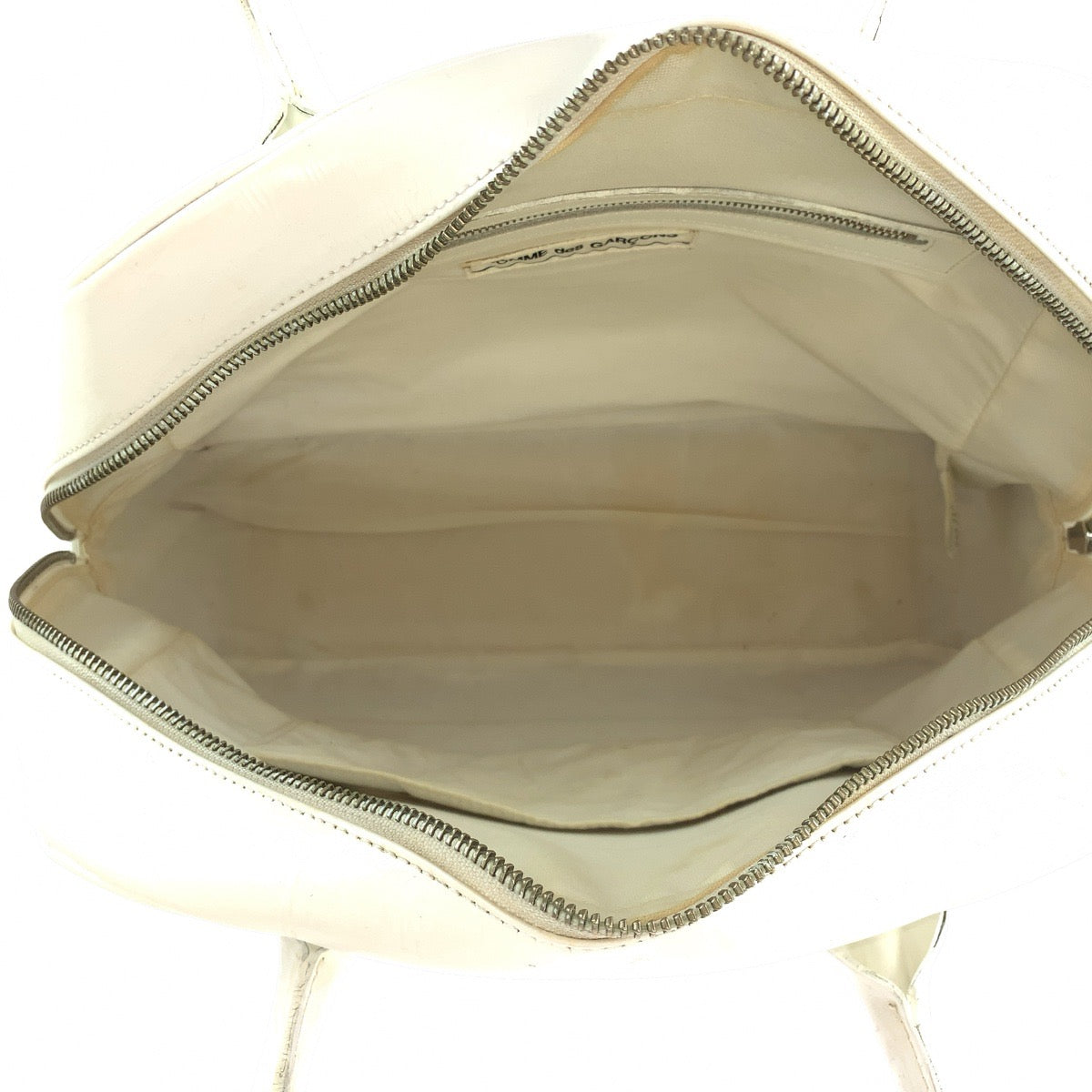 25998
COMME des GARCONS コムデギャルソン 青山バッグ オフホワイト シルバー金具 レザー OQ-K06 トートバッグ ミニボストンバッグ レディース B20