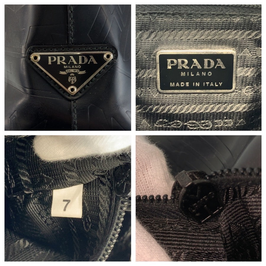 26002
PRADA プラダ 型押し 三角ロゴプレート ブラック 黒 パテントレザー ショルダーバッグ レディース ABP36