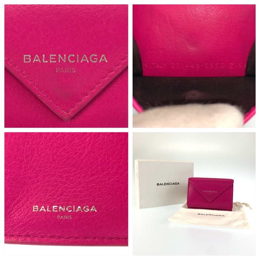 26008
BALENCIAGA バレンシアガ ペーパー ピンク レザー 391446 折り財布 コンパクトウォレット レディース ABP14