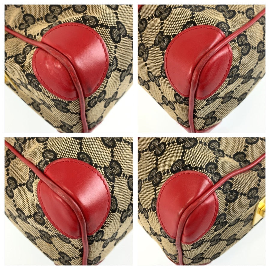 26017
GUCCI グッチ レッド ゴールド金具 GGキャンバス / レザー 001 0851 ハンドバッグ ボストンバッグ レディース AB35