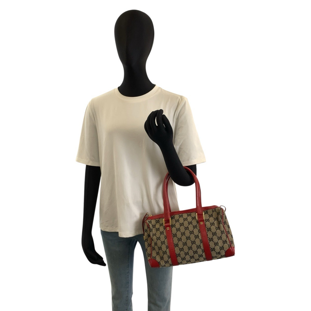 26017
GUCCI グッチ レッド ゴールド金具 GGキャンバス / レザー 001 0851 ハンドバッグ ボストンバッグ レディース AB35