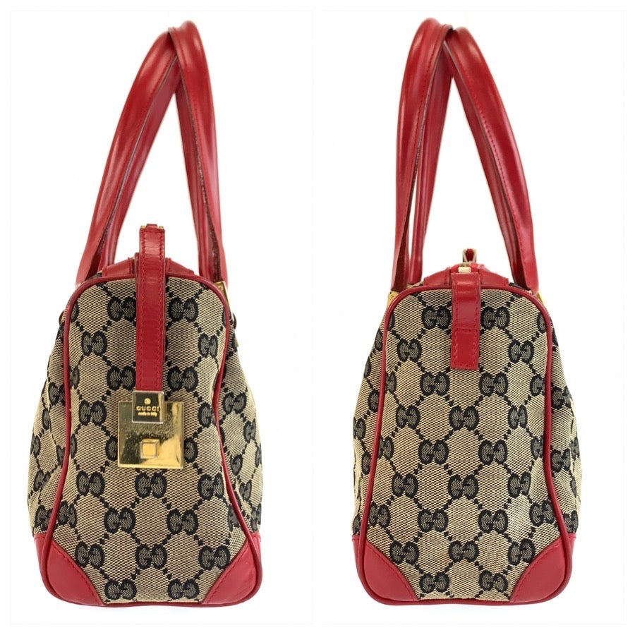 26017
GUCCI グッチ レッド ゴールド金具 GGキャンバス / レザー 001 0851 ハンドバッグ ボストンバッグ レディース AB35
