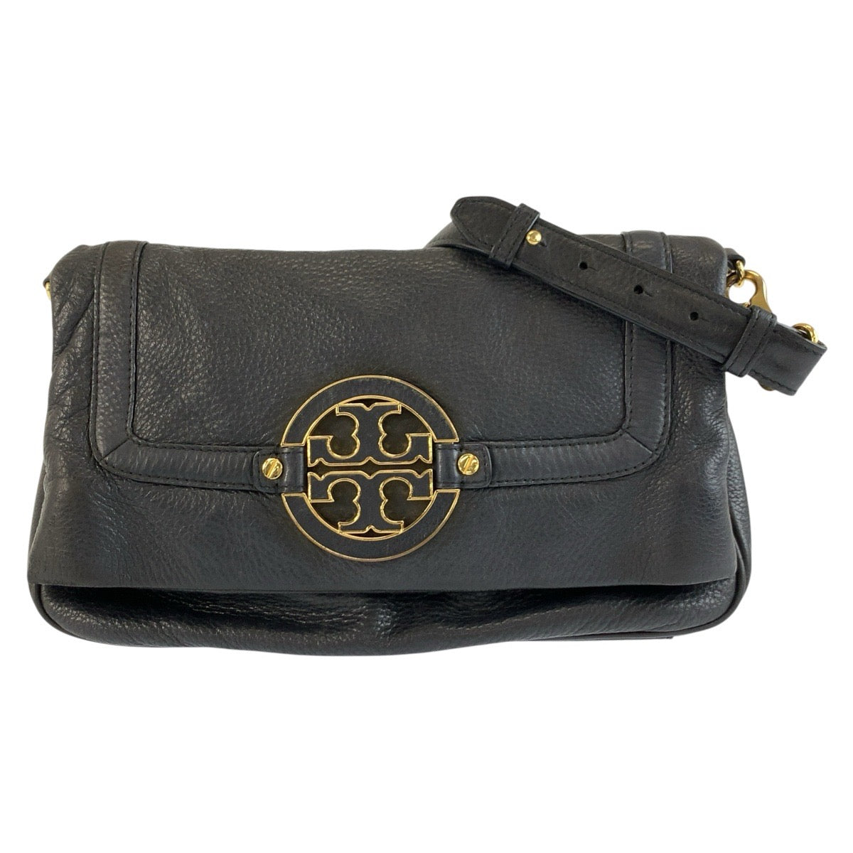 26023
Tory Burch トリーバーチ アマンダ フォールドオーバー ブラック 黒 ゴールド金具 レザー ショルダーバッグ クラッチバッグ レディース AB8