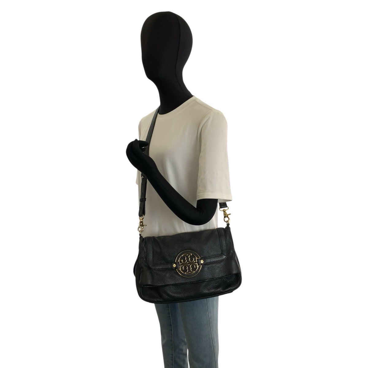 26023
Tory Burch トリーバーチ アマンダ フォールドオーバー ブラック 黒 ゴールド金具 レザー ショルダーバッグ クラッチバッグ レディース AB8