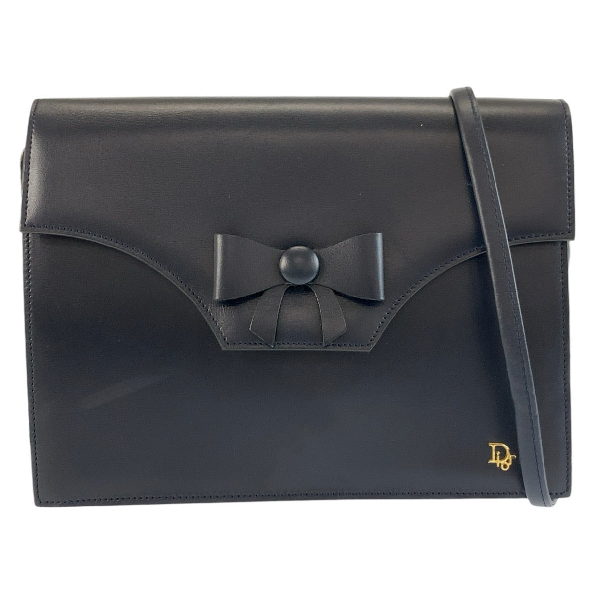 26026
Christian Dior クリスチャンディオール ヴィンテージ リボン ネイビー ゴールド金具 レザー ショルダーバッグ ポシェット レディース ABP35