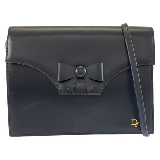 26026
Christian Dior クリスチャンディオール ヴィンテージ リボン ネイビー ゴールド金具 レザー ショルダーバッグ ポシェット レディース ABP35