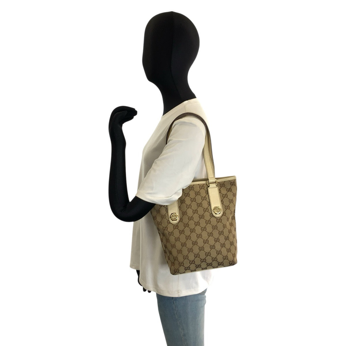 26027
GUCCI グッチ ベージュ アイボリー ゴールド金具 GGキャンバス / レザー 153361 トートバッグ ショルダーバッグ レディース AB28