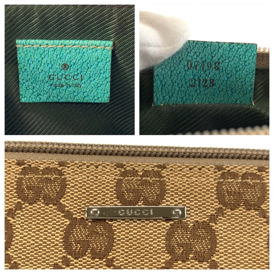 26028
GUCCI グッチ ベージュ グリーン GGキャンバス 07198 ハンドバッグ アクセサリーポーチ レディース ABP35