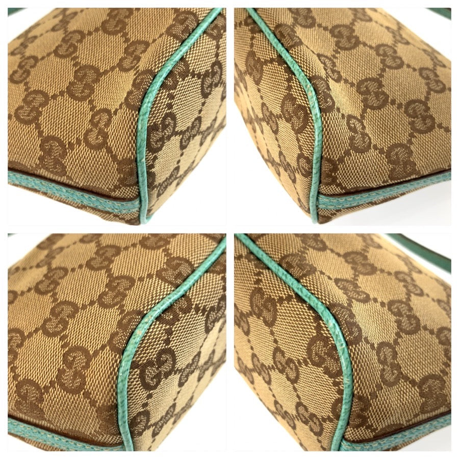 26028
GUCCI グッチ ベージュ グリーン GGキャンバス 07198 ハンドバッグ アクセサリーポーチ レディース ABP35