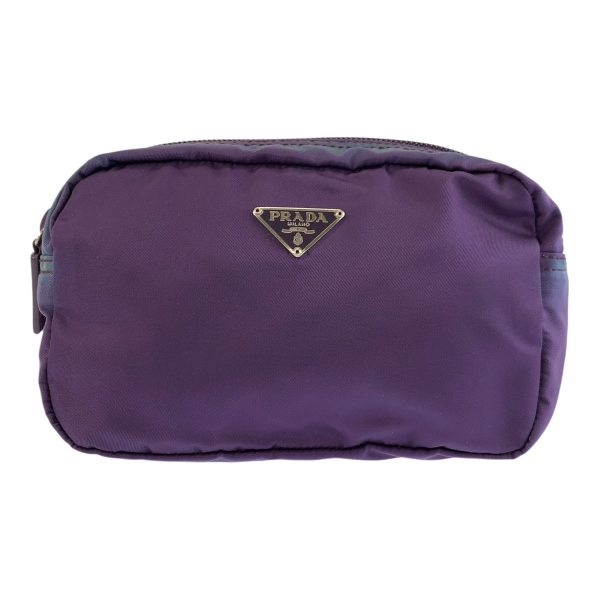 26033
PRADA プラダ テスート 三角ロゴプレート パープル シルバー金具 ナイロン ポーチ メイクポーチ レディース AB7