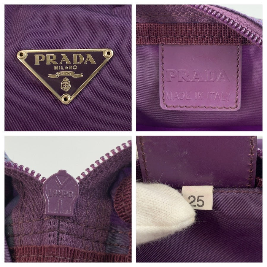 26033
PRADA プラダ テスート 三角ロゴプレート パープル シルバー金具 ナイロン ポーチ メイクポーチ レディース AB7