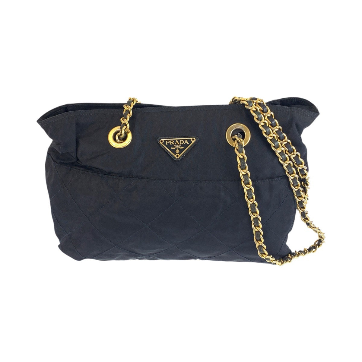 26034
PRADA プラダ ヴィンテージ テスート 三角ロゴプレート ネイビー ゴールド金具 ナイロン / レザー トートバッグ ショルダーバッグ レディース AB35